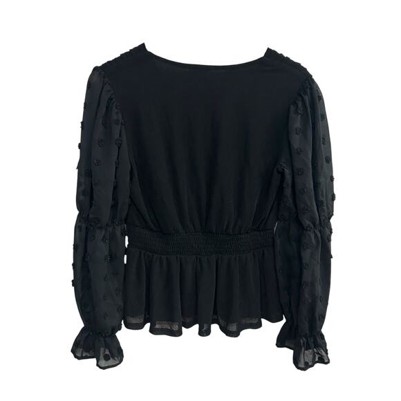 Romantic Layers Chiffon Sleeve Peplum Blouse Ember Black Dark Feminine Size M - Picture 3 of 6